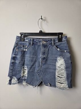 Distressed Blue Denim Mini Skirt - Classic Casual